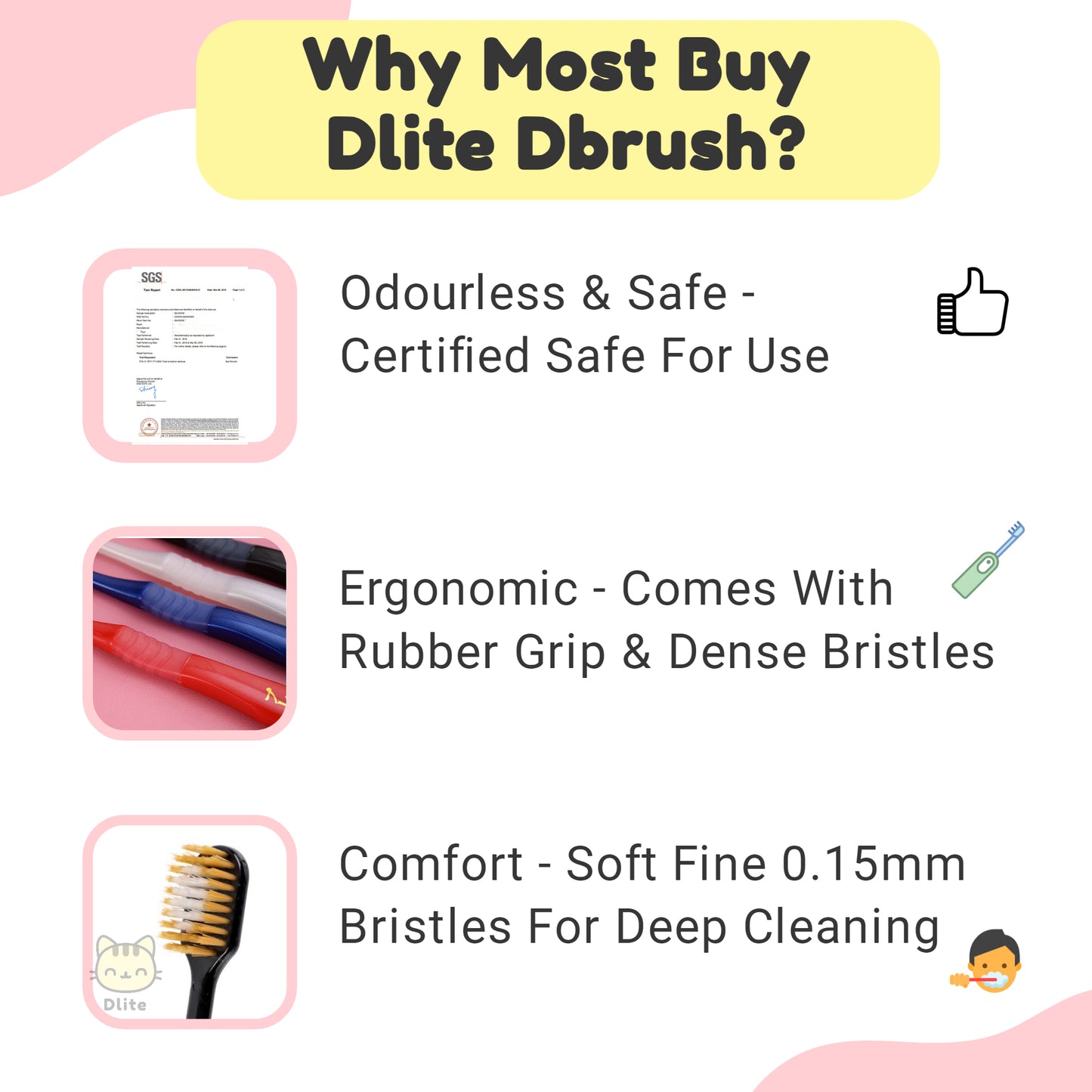 β
 Dlite DBrush Japan Quality Toothbrush Soft Bristles Oral Care Adults Toothbrush Kids Toothbrush 6-12 Y/O