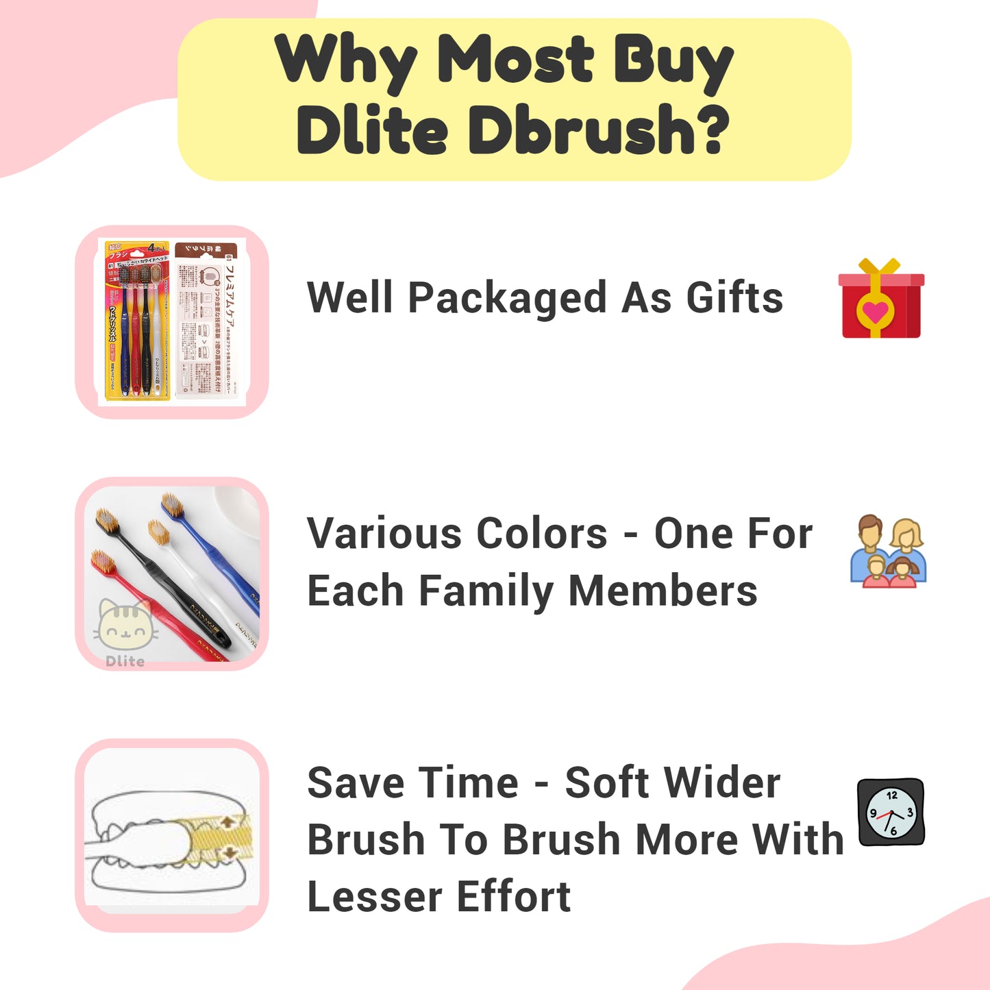 β
 Dlite DBrush Japan Quality Toothbrush Soft Bristles Oral Care Adults Toothbrush Kids Toothbrush 6-12 Y/O