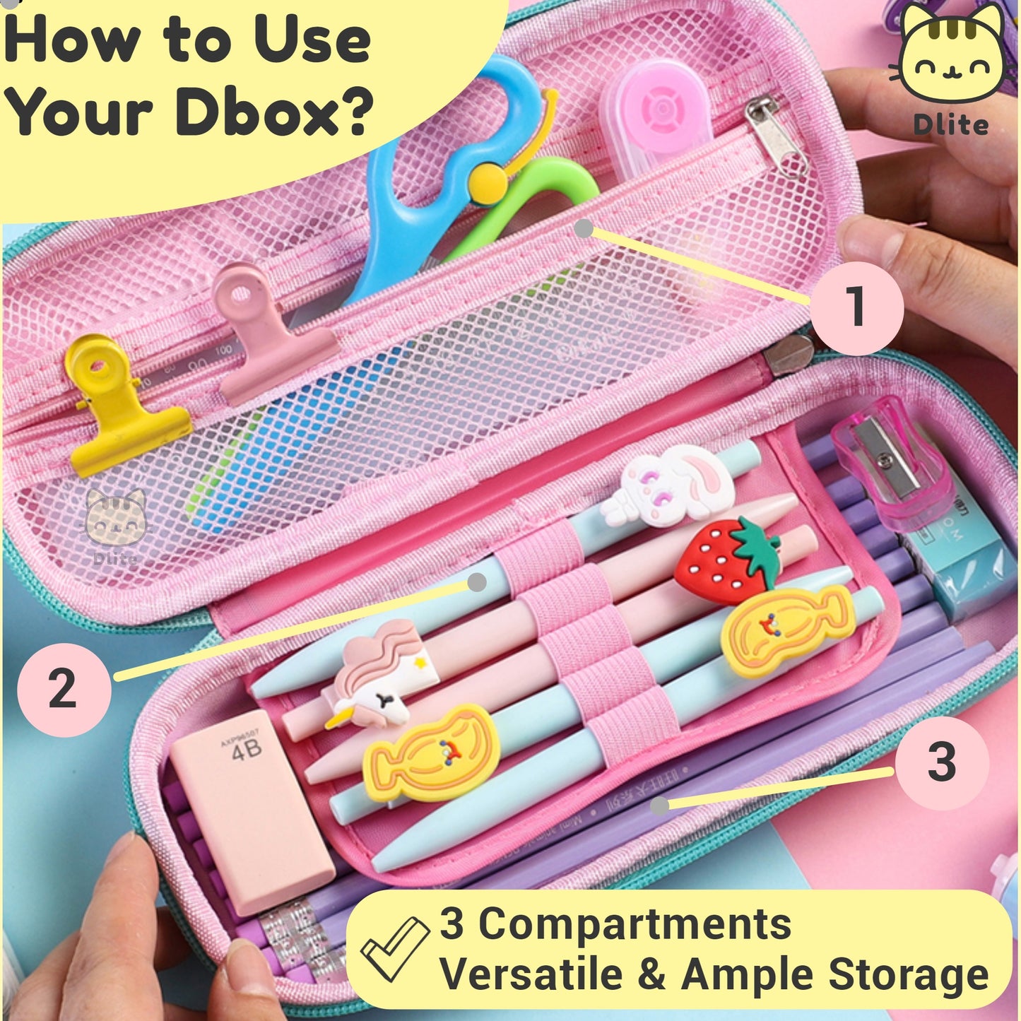 ✅ Dlite DBox Kids Pencil Case Waterproof Big 3D Pencil Box Goodie Bag Gifts Set Christmas Gifts