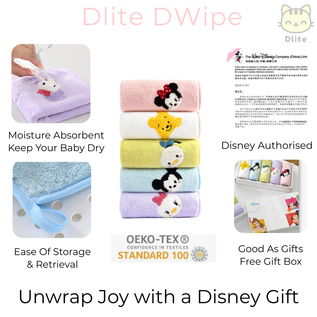 ✅Dlite DWipe Ultra Soft Baby Disney Kids Washcloth Handkerchief Burping Cloth Absorbent & Big 30cm x 30cm