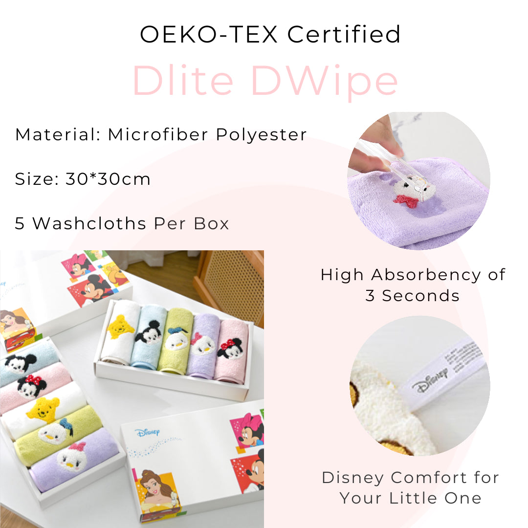 ✅Dlite DWipe Ultra Soft Baby Disney Kids Washcloth Handkerchief Burping Cloth Absorbent & Big 30cm x 30cm
