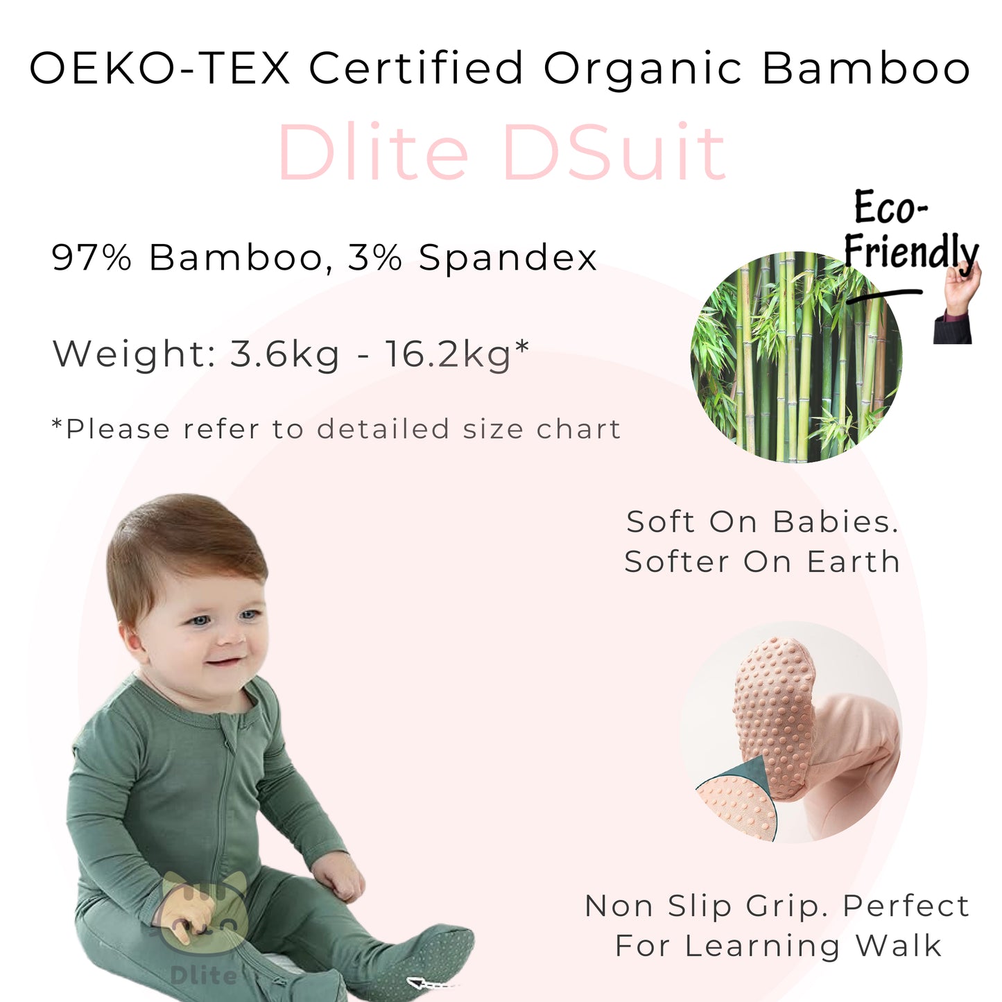 ✅Dlite DSuit OEKO Tex Organic Bamboo Kids Sleepsuit Footed Pyjamas Hypo Allergenic & Anti Bacterial