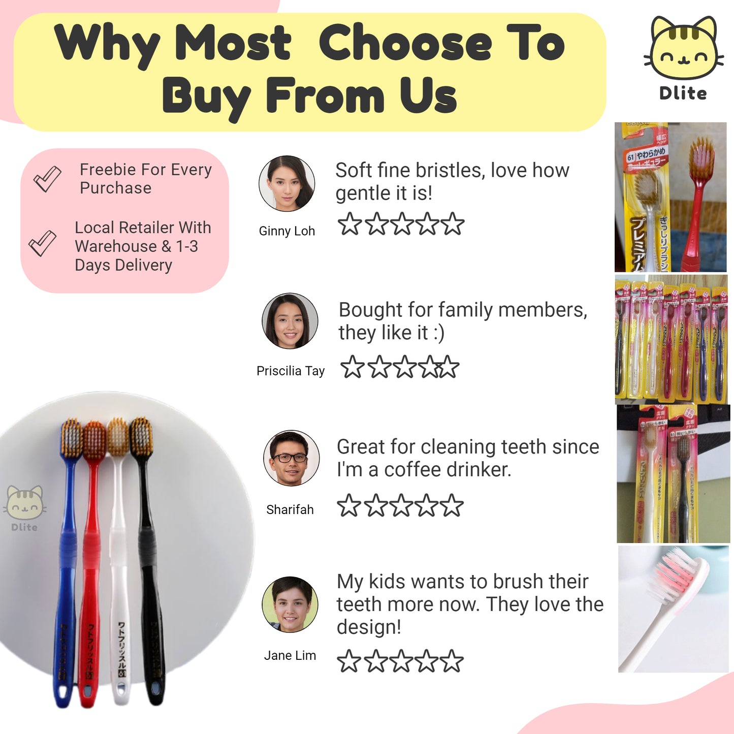 β
 Dlite DBrush Japan Quality Toothbrush Soft Bristles Oral Care Adults Toothbrush Kids Toothbrush 6-12 Y/O