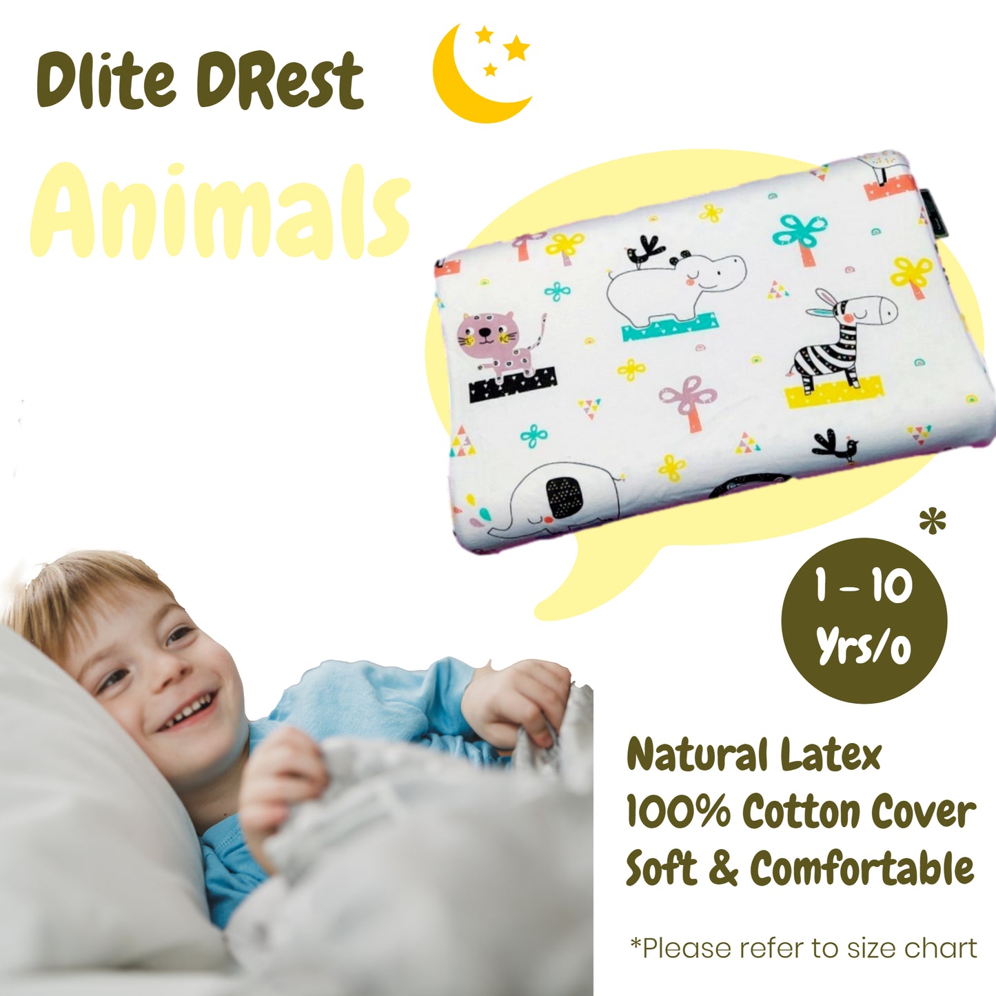 ✅ Dlite DRest Natural Latex Pillow 100% Cotton Pillowcase Kids Pillow 42*27*6cm SGS Compliant