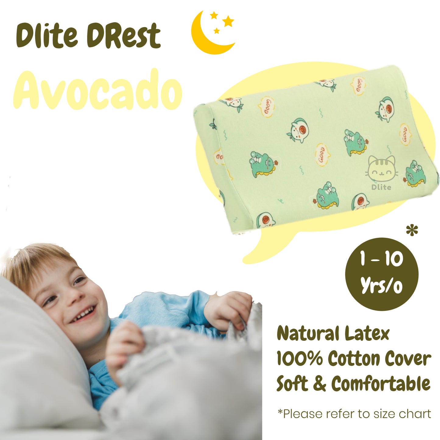 ✅ Dlite DRest Natural Latex Pillow 100% Cotton Pillowcase Kids Pillow 42*27*6cm SGS Compliant