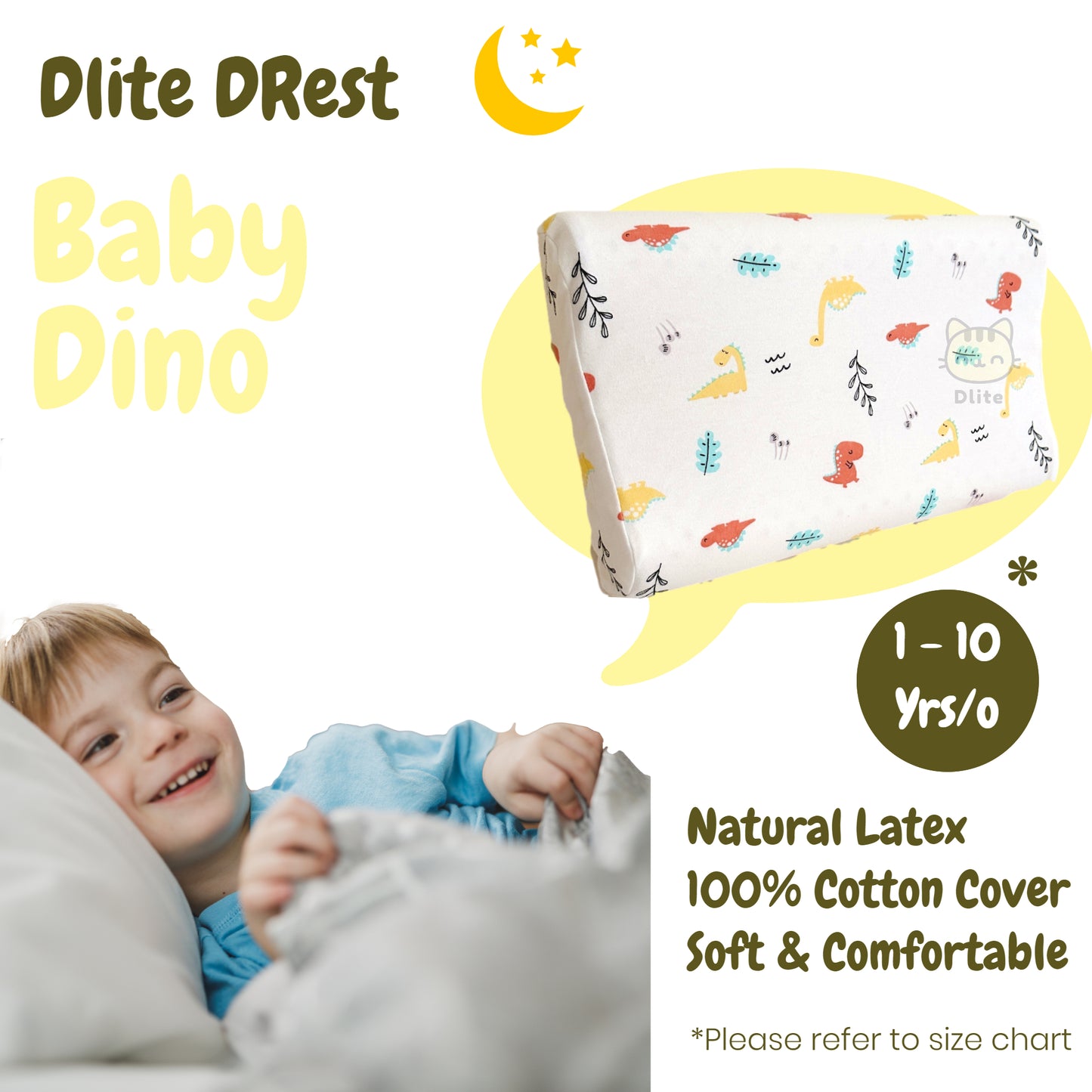 ✅ Dlite DRest Natural Latex Pillow 100% Cotton Pillowcase Kids Pillow 42*27*6cm SGS Compliant