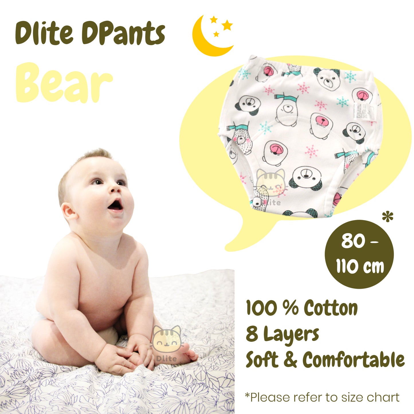 ✅ Dlite DPants 100% Cotton 8 Layers Baby Toilet Training Pants Potty Training Over 8,000+ Pieces Sold