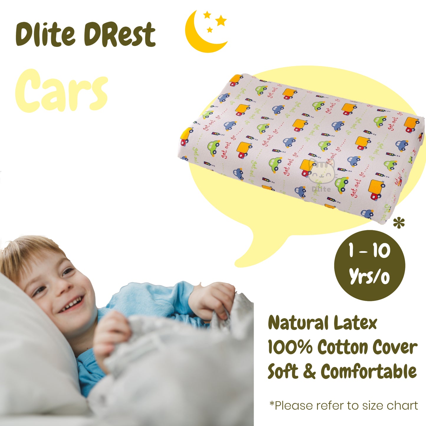 ✅ Dlite DRest Natural Latex Pillow 100% Cotton Pillowcase Kids Pillow 42*27*6cm SGS Compliant