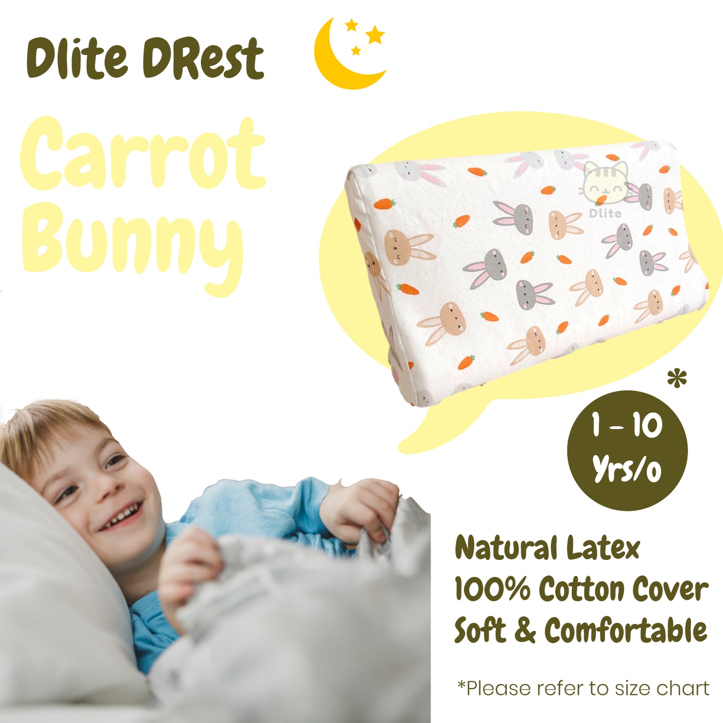 ✅ Dlite DRest Natural Latex Pillow 100% Cotton Pillowcase Kids Pillow 42*27*6cm SGS Compliant