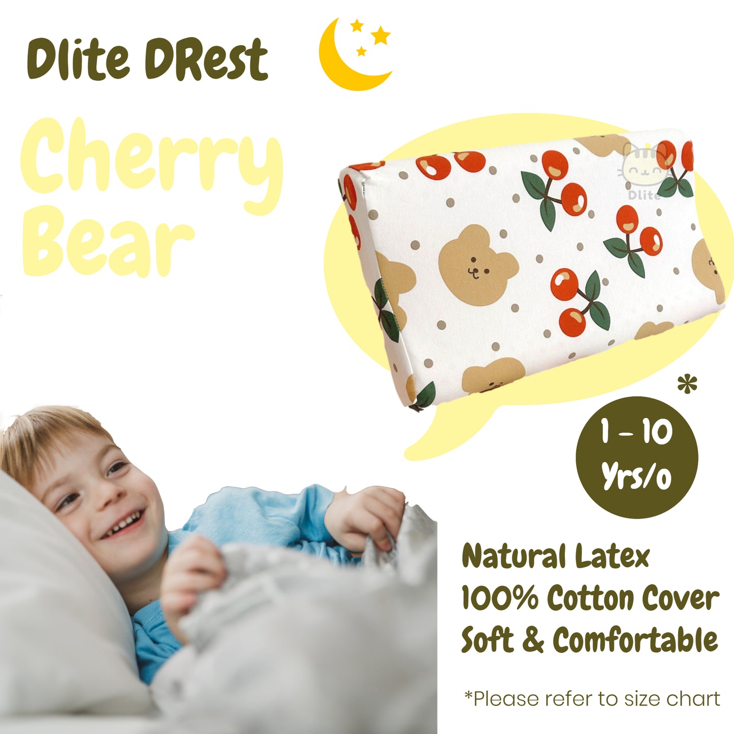 ✅ Dlite DRest Natural Latex Pillow 100% Cotton Pillowcase Kids Pillow 42*27*6cm SGS Compliant