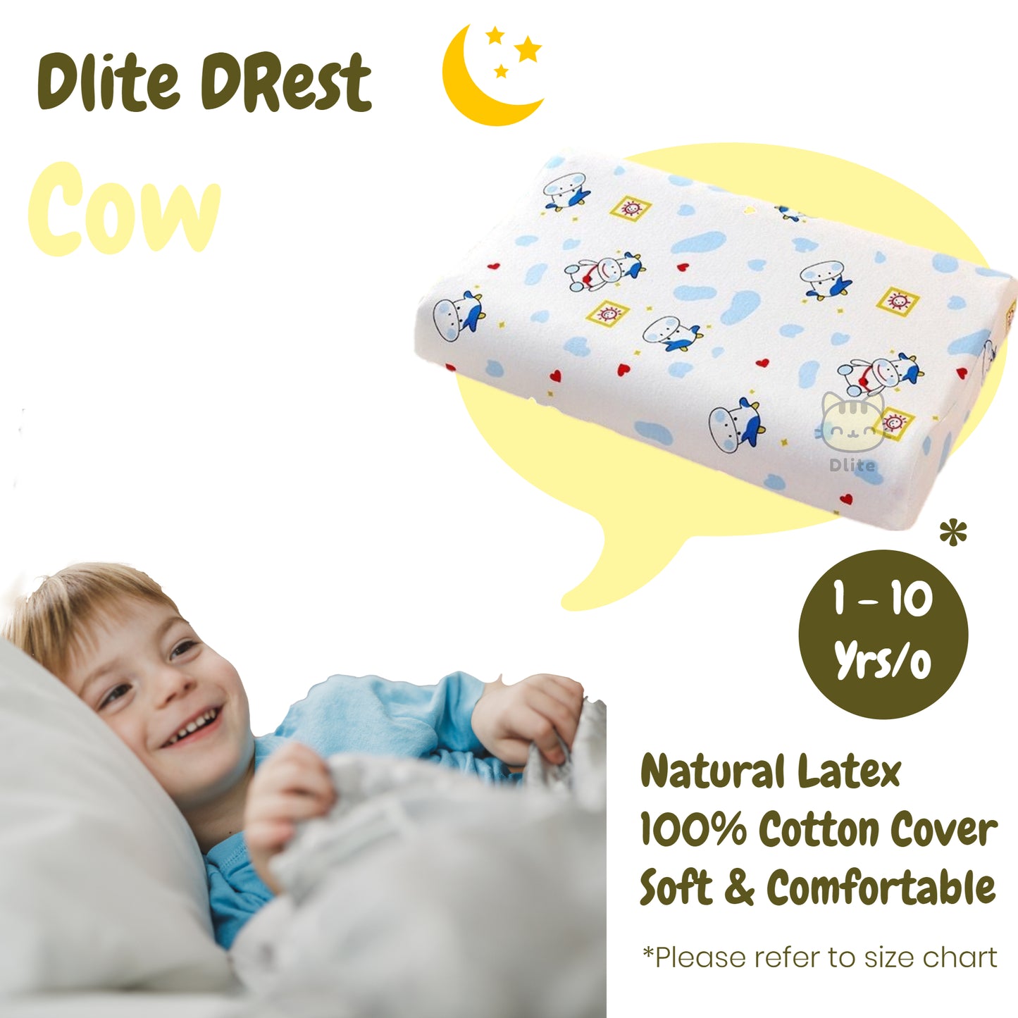 ✅ Dlite DRest Natural Latex Pillow 100% Cotton Pillowcase Kids Pillow 42*27*6cm SGS Compliant