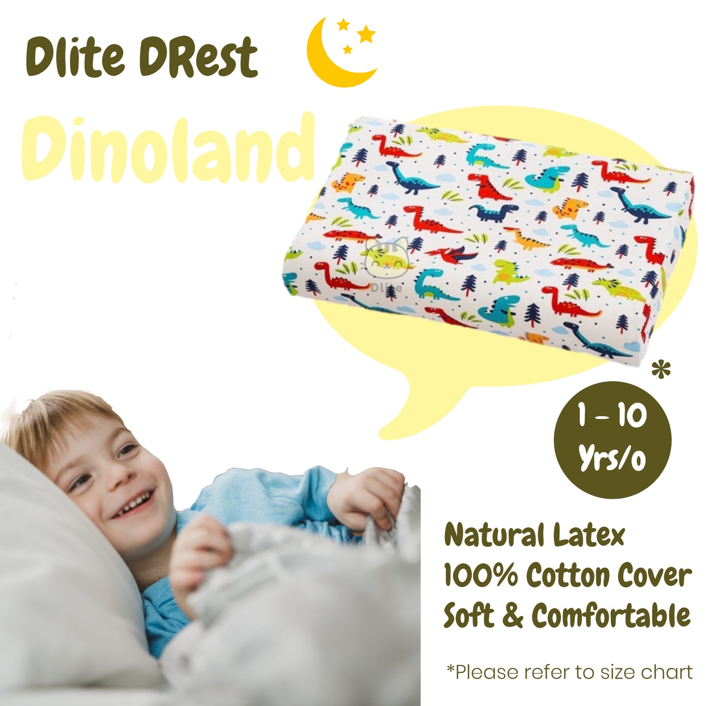 ✅ Dlite DRest Natural Latex Pillow 100% Cotton Pillowcase Kids Pillow 42*27*6cm SGS Compliant