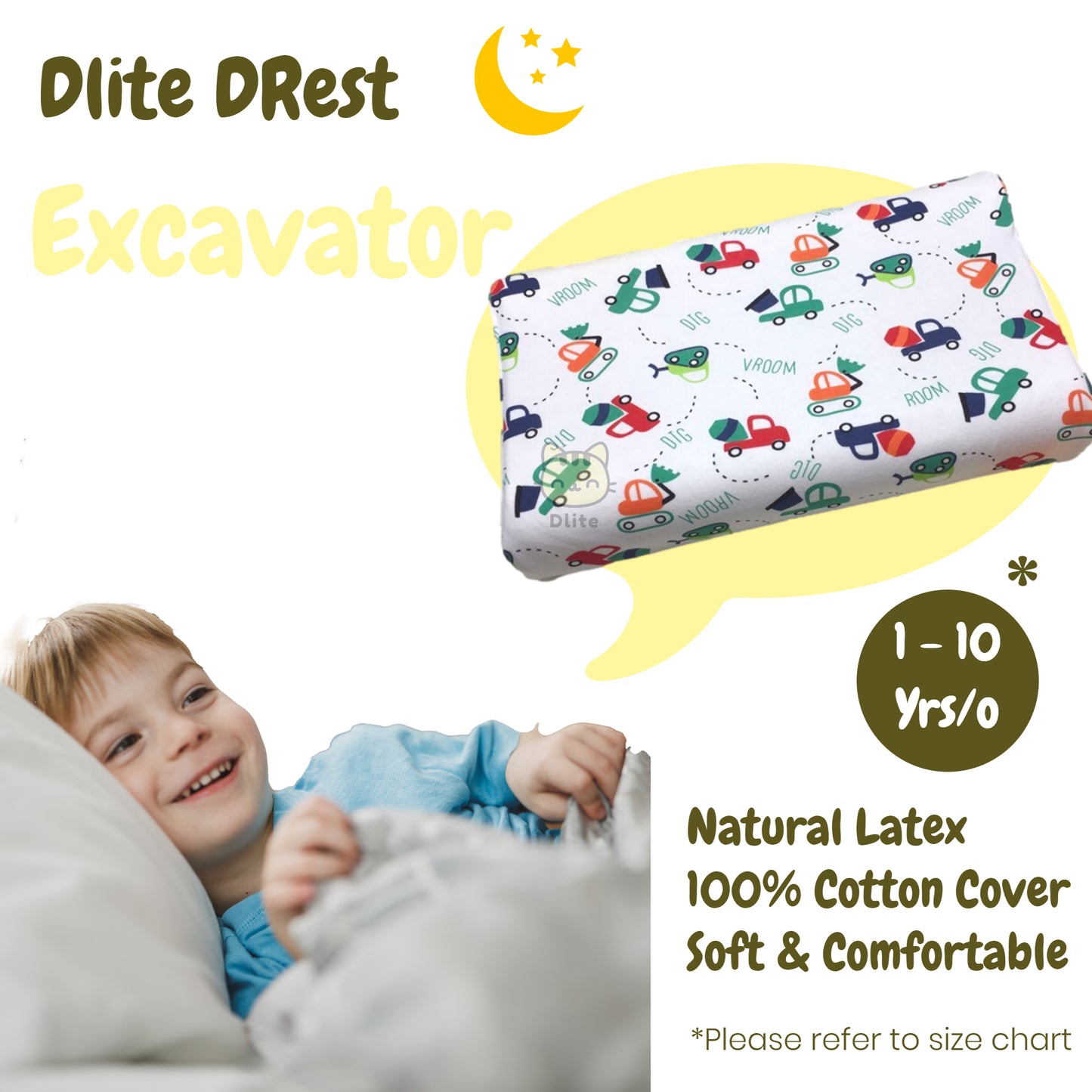 ✅ Dlite DRest Natural Latex Pillow 100% Cotton Pillowcase Kids Pillow 42*27*6cm SGS Compliant