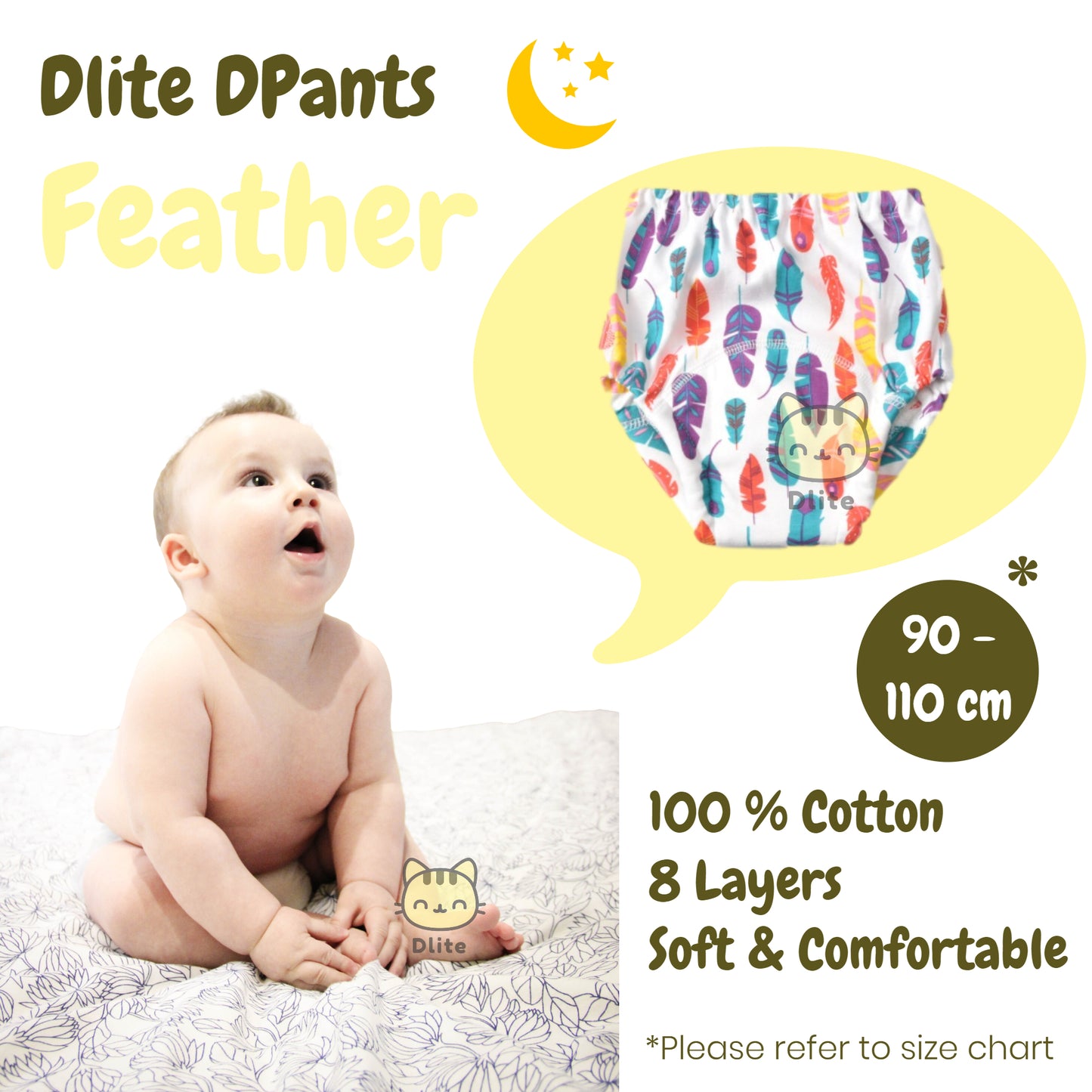 ✅ Dlite DPants 100% Cotton 8 Layers Baby Toilet Training Pants Potty Training Over 8,000+ Pieces Sold