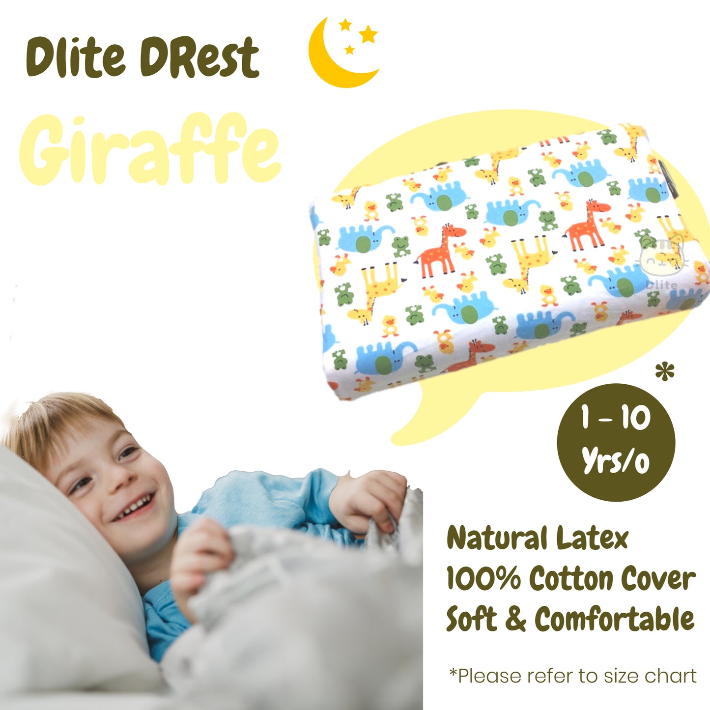 ✅ Dlite DRest Natural Latex Pillow 100% Cotton Pillowcase Kids Pillow 42*27*6cm SGS Compliant