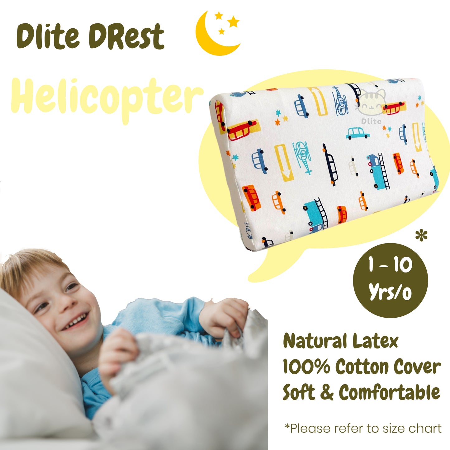✅ Dlite DRest Natural Latex Pillow 100% Cotton Pillowcase Kids Pillow 42*27*6cm SGS Compliant