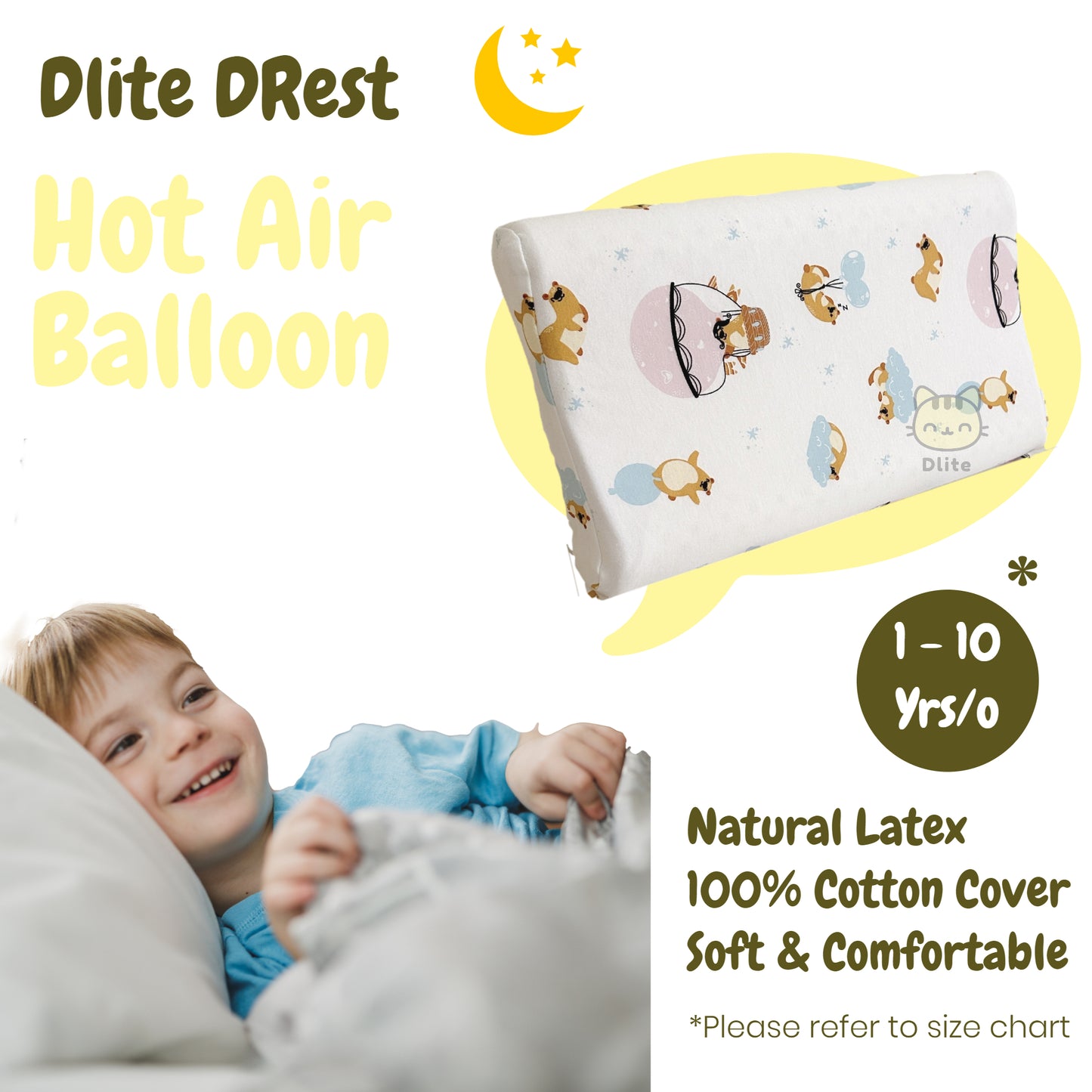 ✅ Dlite DRest Natural Latex Pillow 100% Cotton Pillowcase Kids Pillow 42*27*6cm SGS Compliant