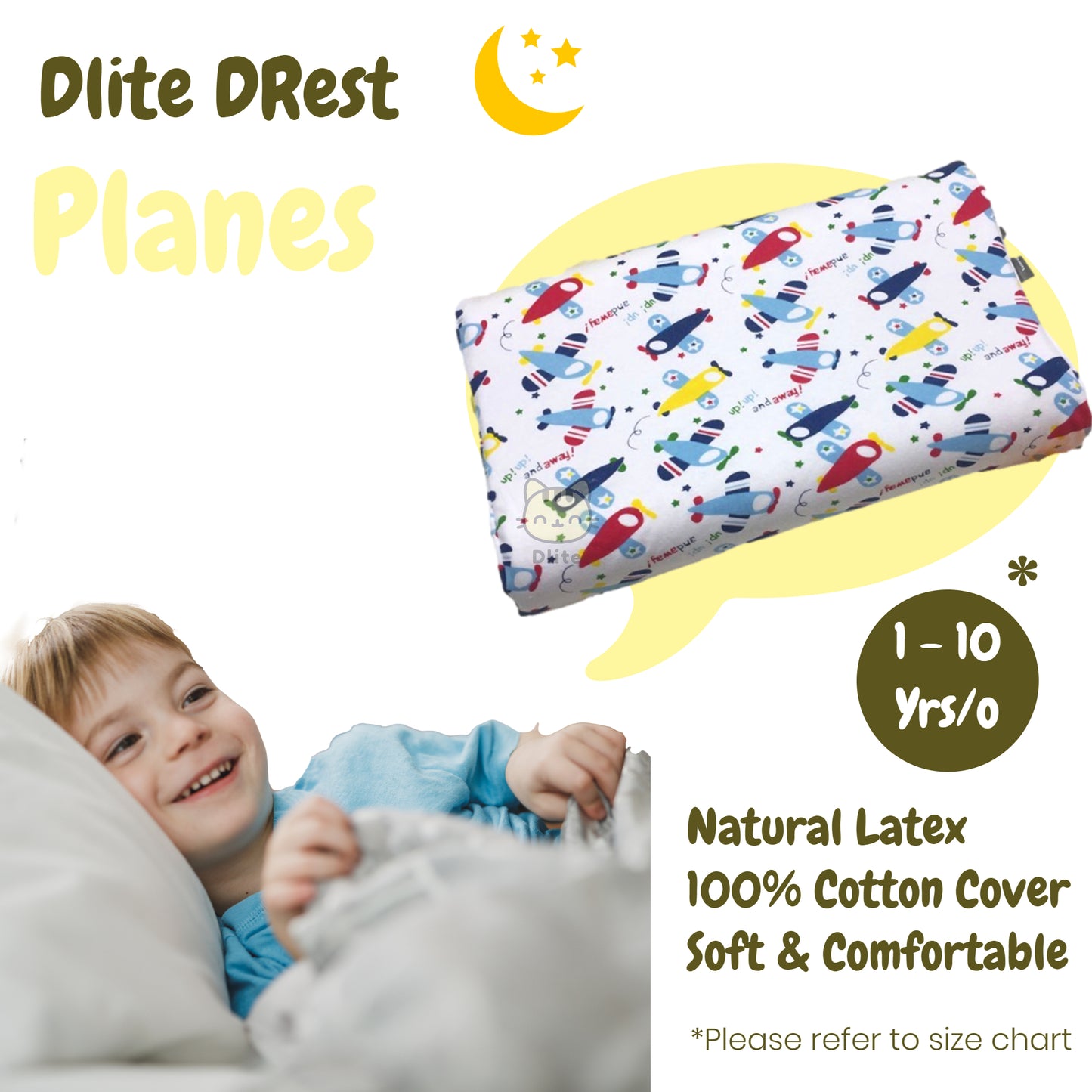 ✅ Dlite DRest Natural Latex Pillow 100% Cotton Pillowcase Kids Pillow 42*27*6cm SGS Compliant