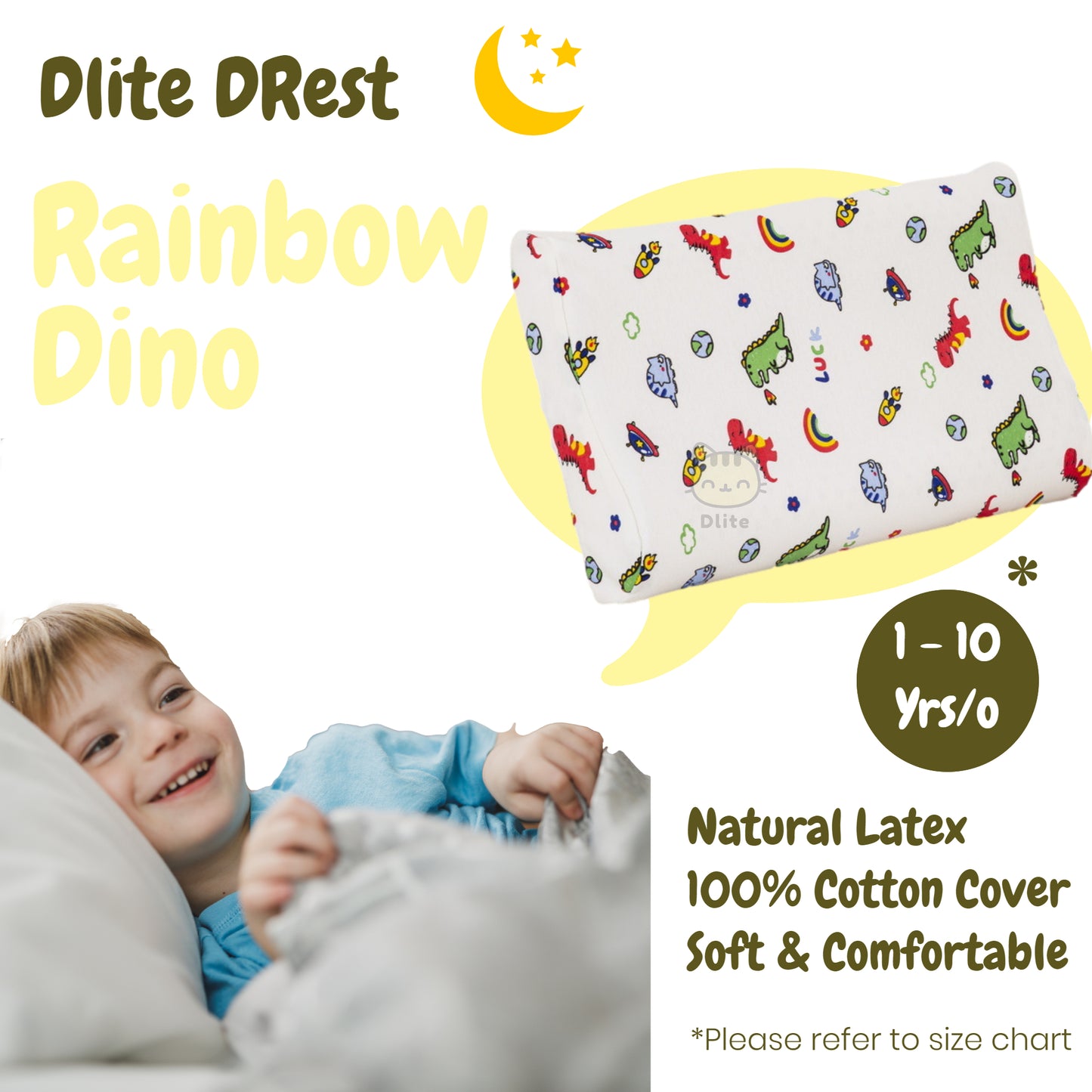 ✅ Dlite DRest Natural Latex Pillow 100% Cotton Pillowcase Kids Pillow 42*27*6cm SGS Compliant