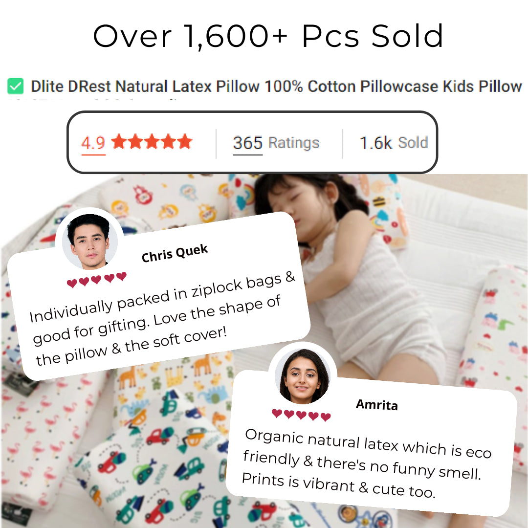 ✅ Dlite DRest Natural Latex Pillow 100% Cotton Pillowcase Kids Pillow 42*27*6cm SGS Compliant