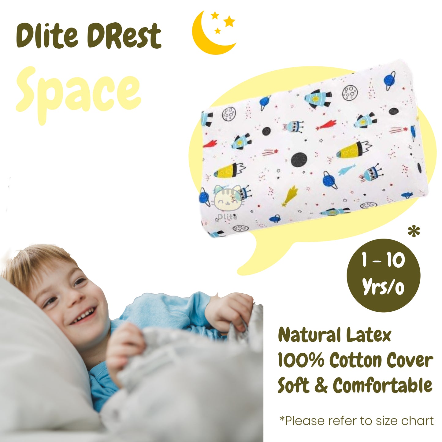 ✅ Dlite DRest Natural Latex Pillow 100% Cotton Pillowcase Kids Pillow 42*27*6cm SGS Compliant