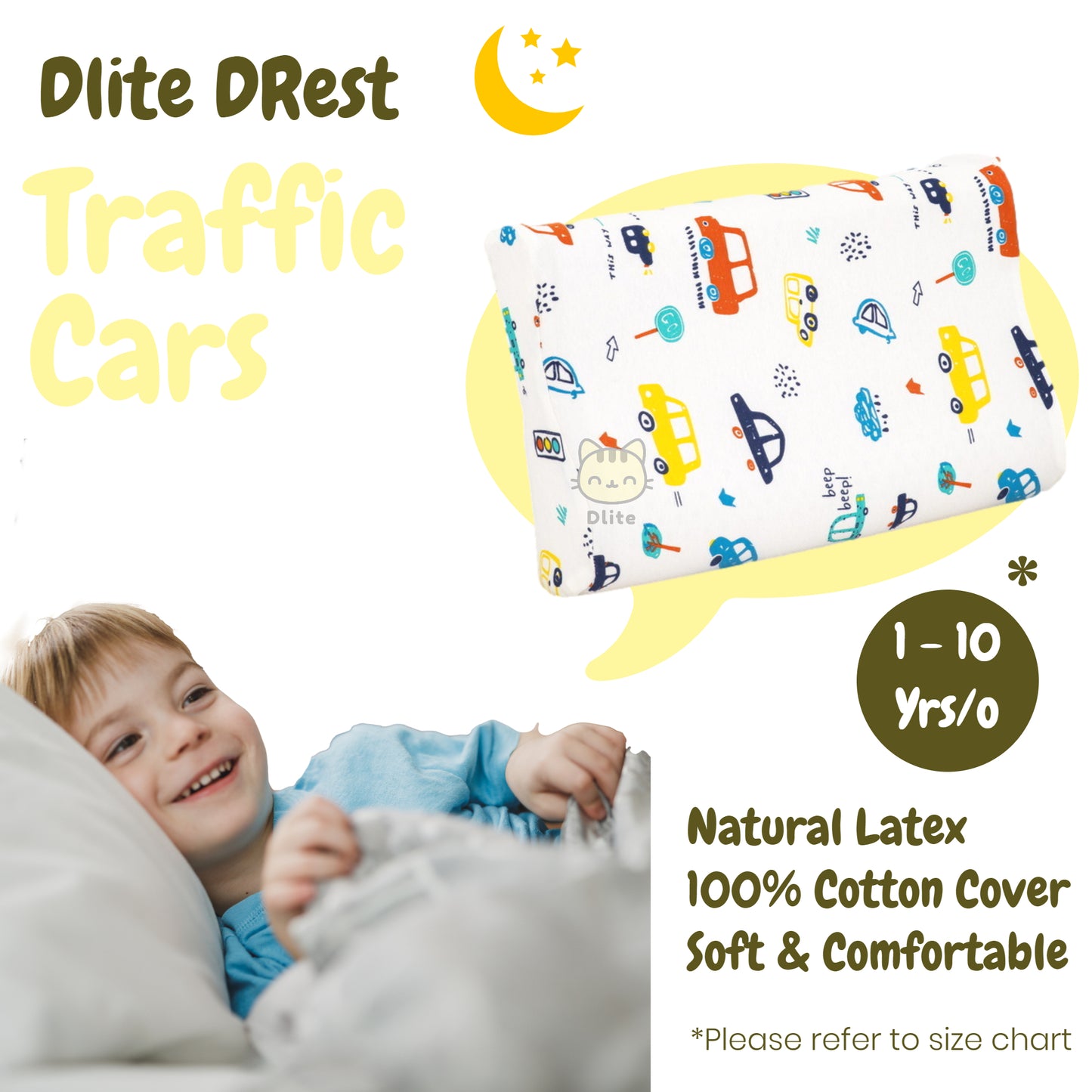 ✅ Dlite DRest Natural Latex Pillow 100% Cotton Pillowcase Kids Pillow 42*27*6cm SGS Compliant