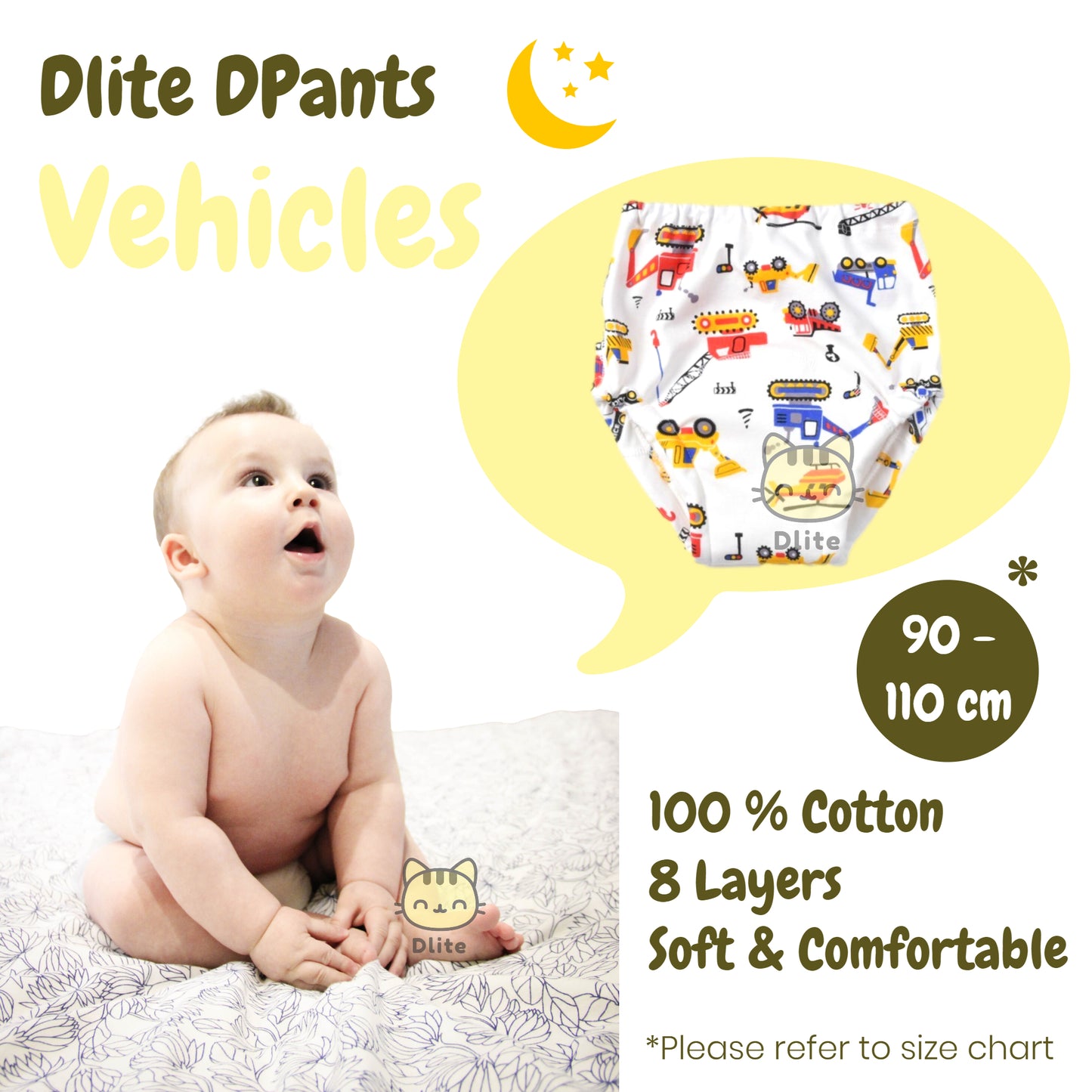 ✅ Dlite DPants 100% Cotton 8 Layers Baby Toilet Training Pants Potty Training Over 8,000+ Pieces Sold