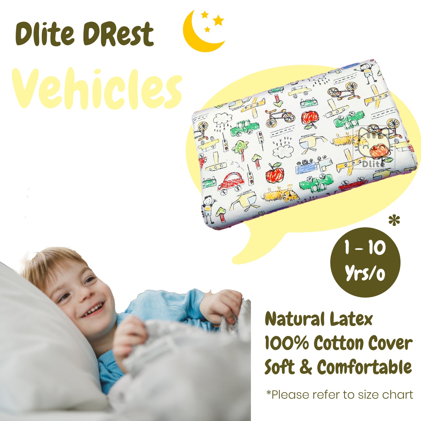 ✅ Dlite DRest Natural Latex Pillow 100% Cotton Pillowcase Kids Pillow 42*27*6cm SGS Compliant