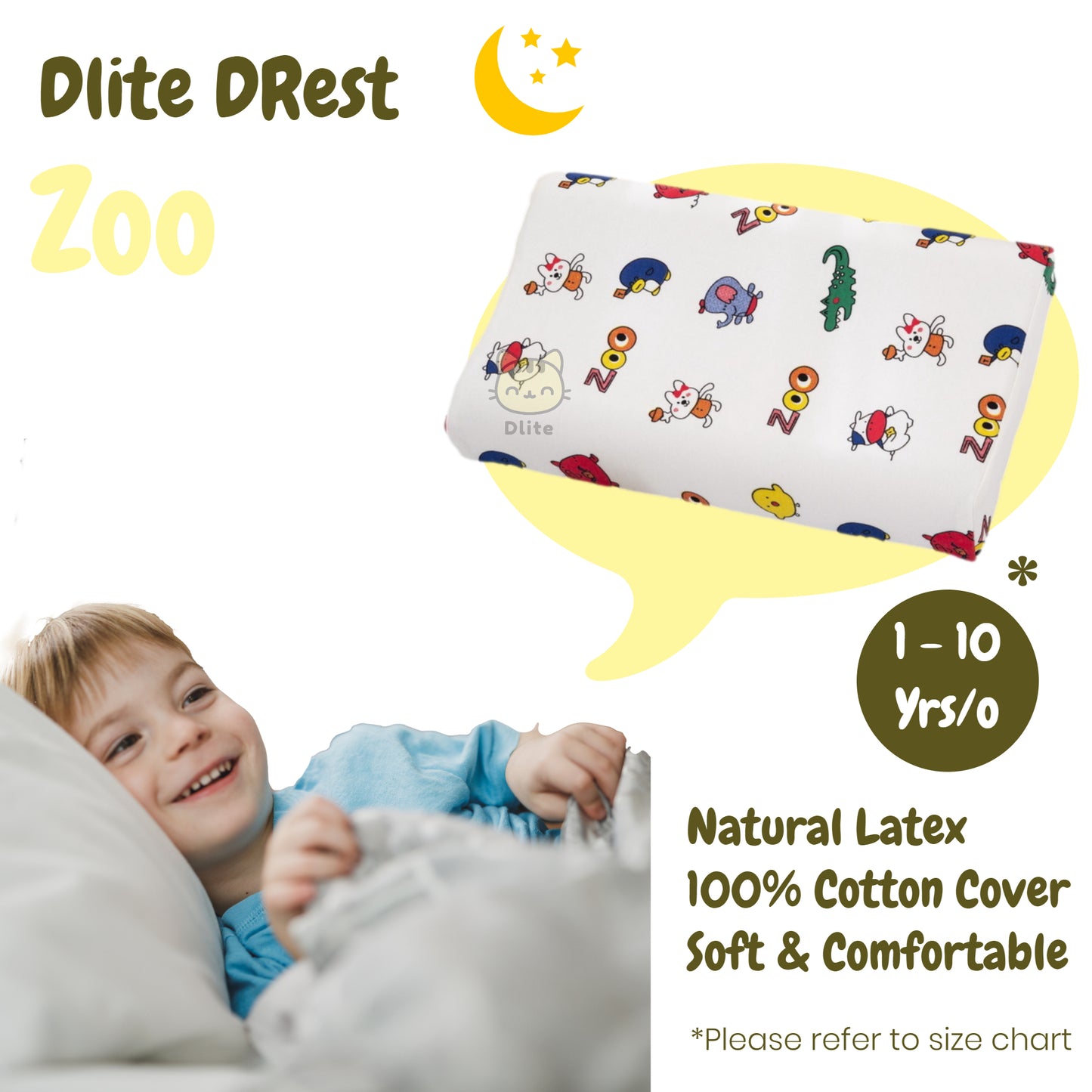 ✅ Dlite DRest Natural Latex Pillow 100% Cotton Pillowcase Kids Pillow 42*27*6cm SGS Compliant