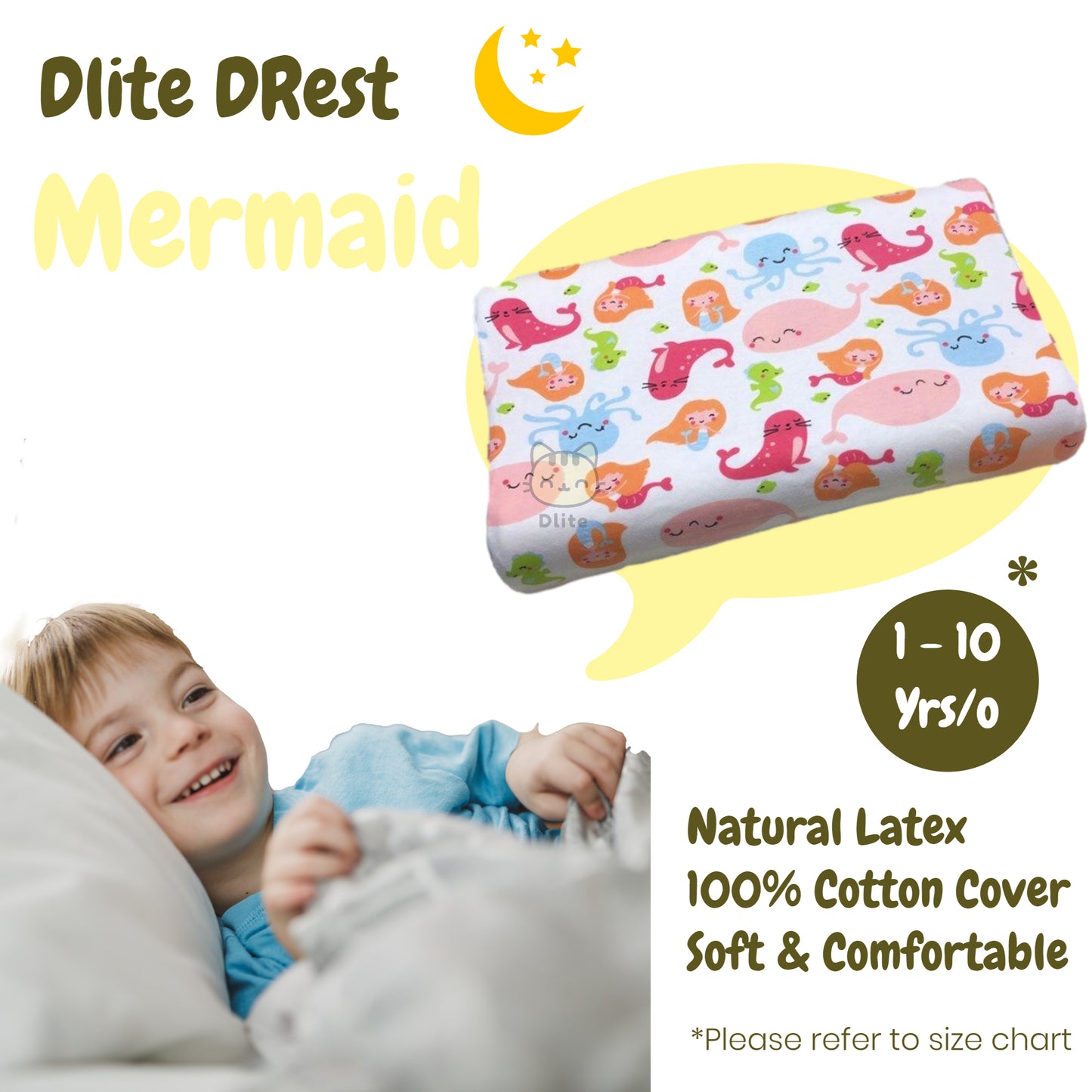 ✅ Dlite DRest Natural Latex Pillow 100% Cotton Pillowcase Kids Pillow 42*27*6cm SGS Compliant