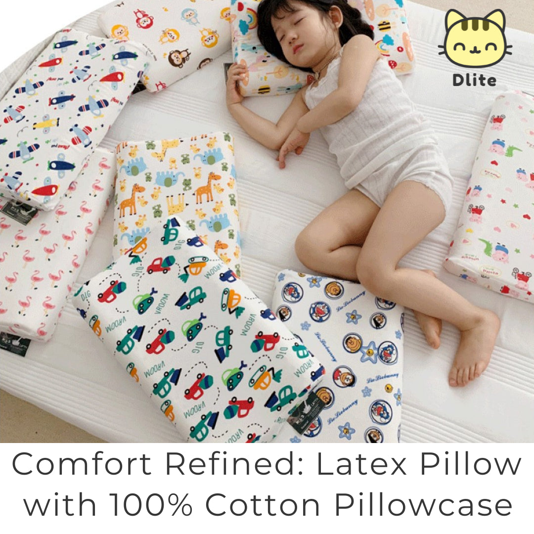 ✅ Dlite DRest Natural Latex Pillow 100% Cotton Pillowcase Kids Pillow 42*27*6cm SGS Compliant