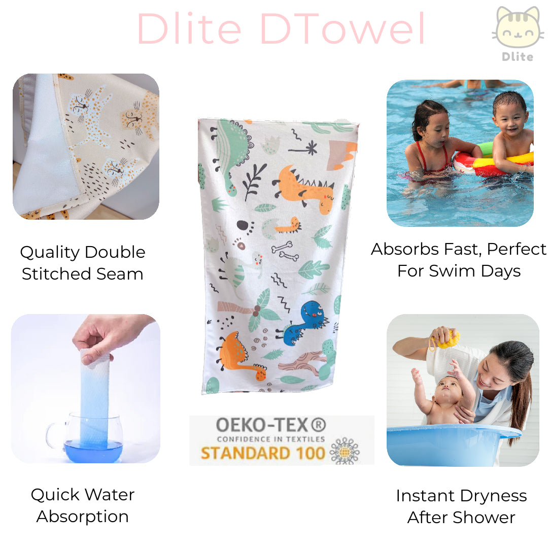 ✅ Dlite DTowel OEKO-Tex Certified Kids Towel Bath Swim Towel Childcare Towel Absorbent & Light 70*110cm