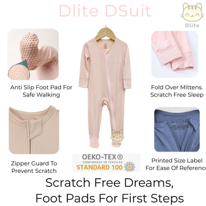 ✅Dlite DSuit OEKO Tex Organic Bamboo Kids Sleepsuit Footed Pyjamas Hypo Allergenic & Anti Bacterial