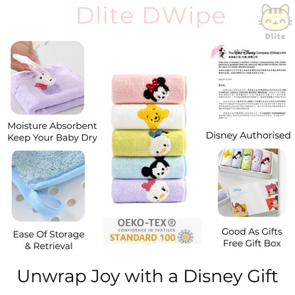 ✅Dlite DWipe Ultra Soft Baby Disney Kids Washcloth Handkerchief Burping Cloth Absorbent & Big 30cm x 30cm
