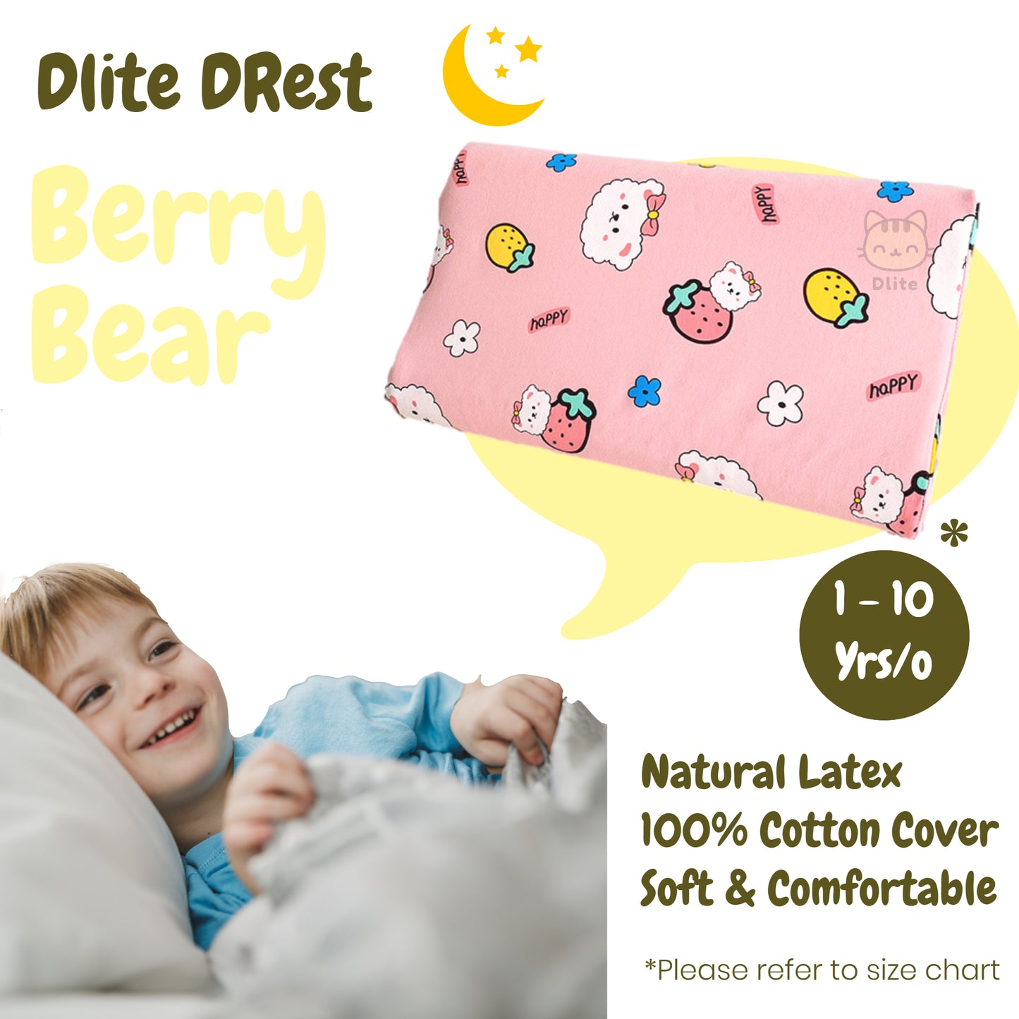 ✅ Dlite DRest Natural Latex Pillow 100% Cotton Pillowcase Kids Pillow 42*27*6cm SGS Compliant