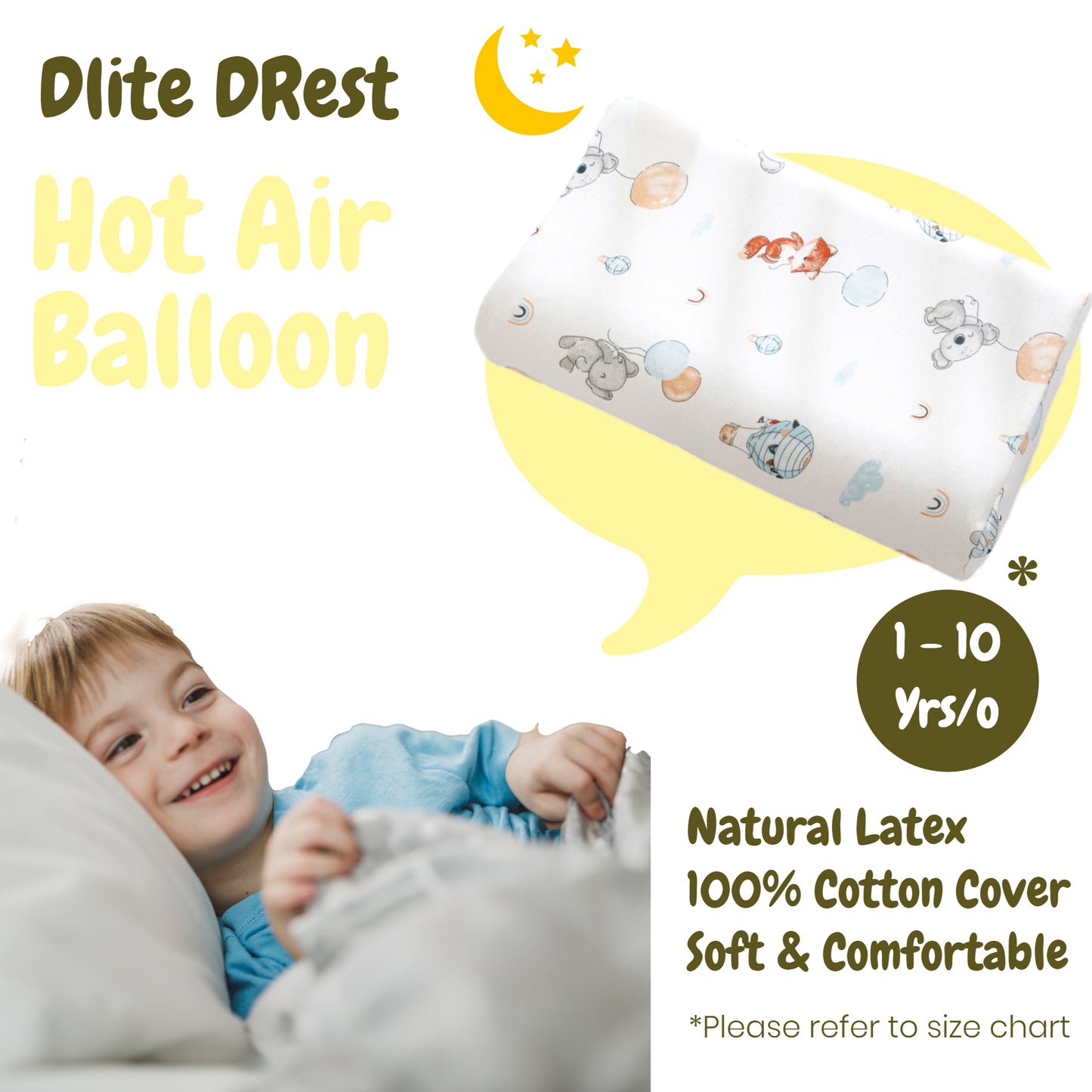✅ Dlite DRest Natural Latex Pillow 100% Cotton Pillowcase Kids Pillow 42*27*6cm SGS Compliant