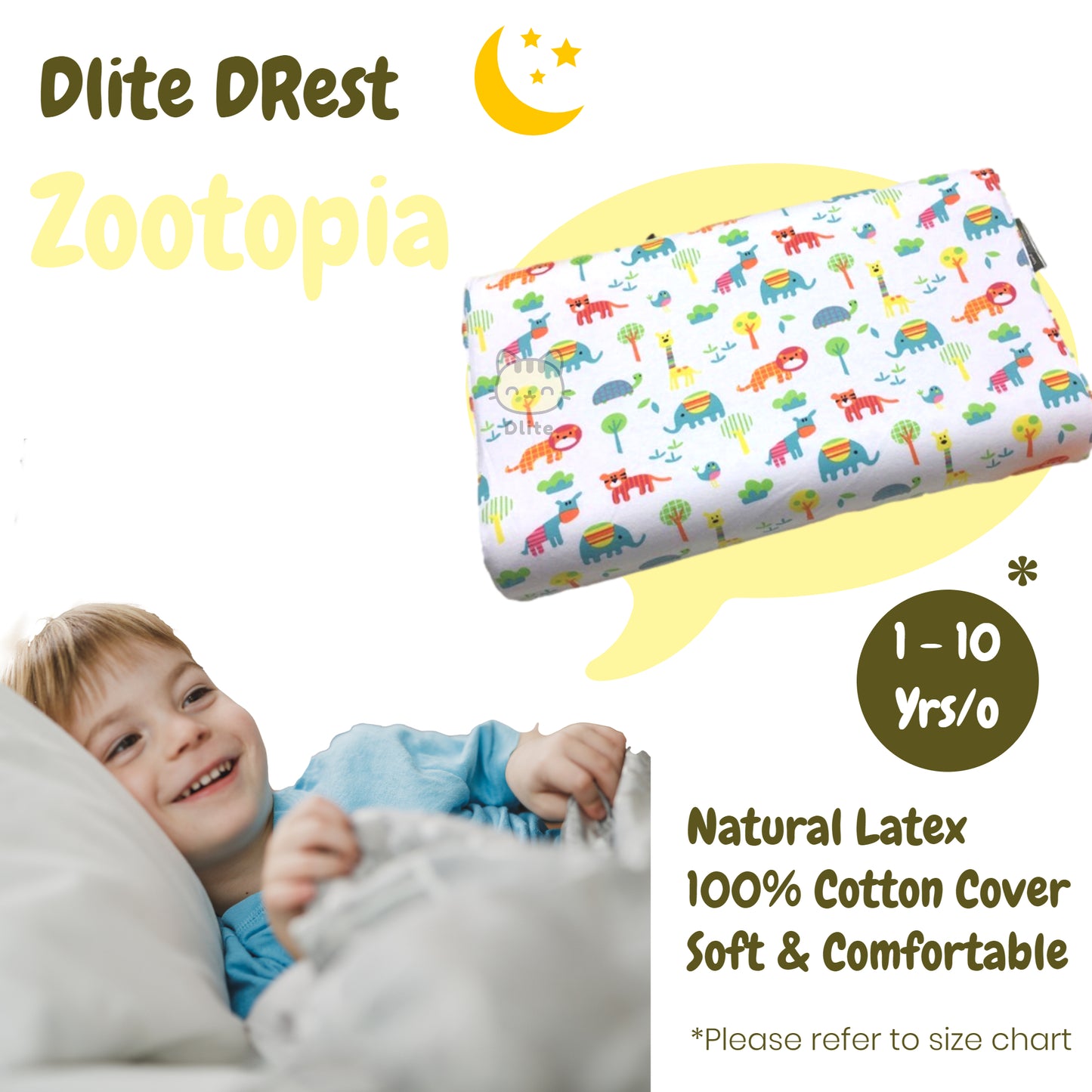 ✅ Dlite DRest Natural Latex Pillow 100% Cotton Pillowcase Kids Pillow 42*27*6cm SGS Compliant